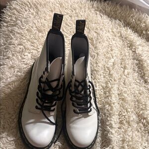 Dr. Martens White Lace-Up Boots with Black Trim